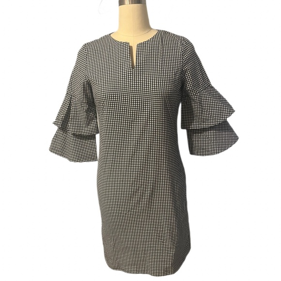 J. McLaughlin “Letty” Black and White Gingham 3/4 Sleeve Dress size M - Picture 2 of 7